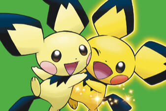 official art of spiky-eared pichu and pikachu-colored pichu