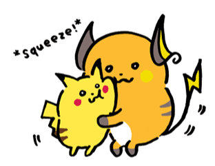 a simplistic drawing of a pikachu and raichu hugging